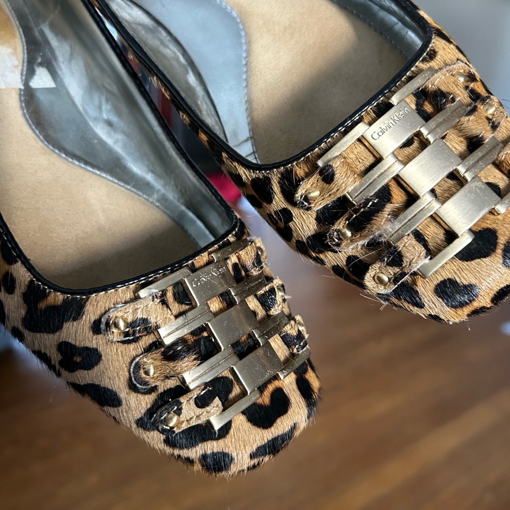 Calvin Klein Leopard Flats with Gold Accents